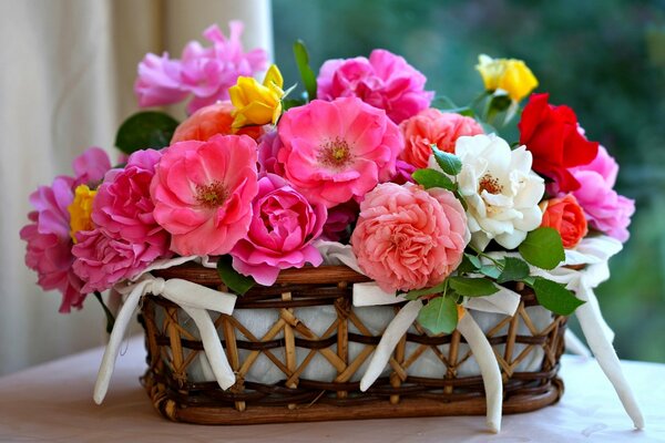 Korinka with roses on the table