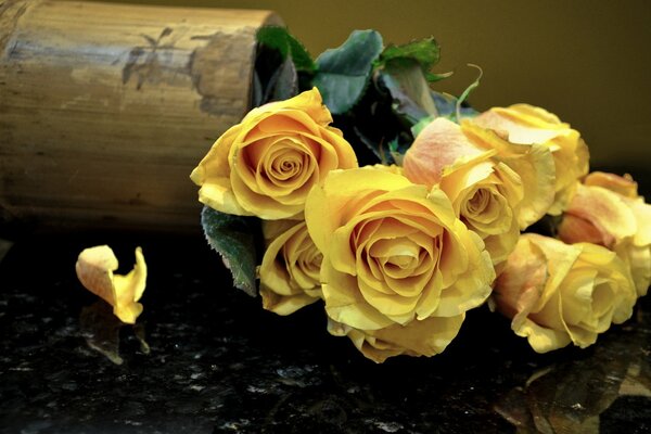 A very beautiful bouquet of yellow roses