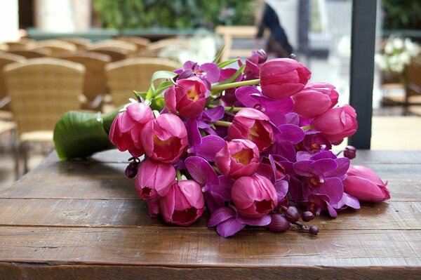 Beautiful bouquet of pink orchids