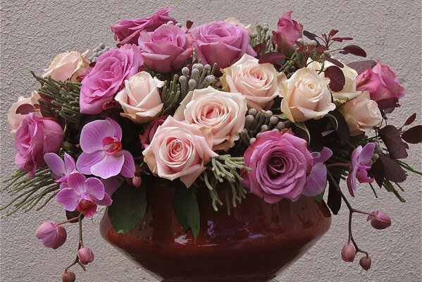 Bouquet of flowers in a ceramic vase