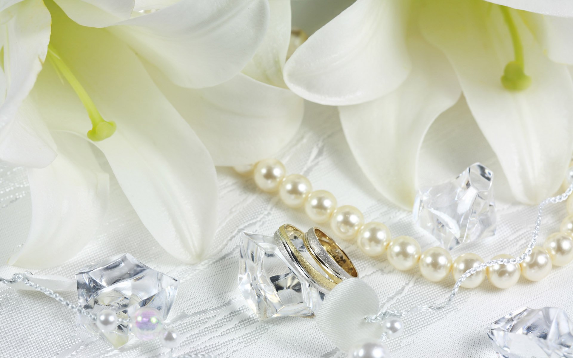 lilies flower white rings beads pearl crystals wedding