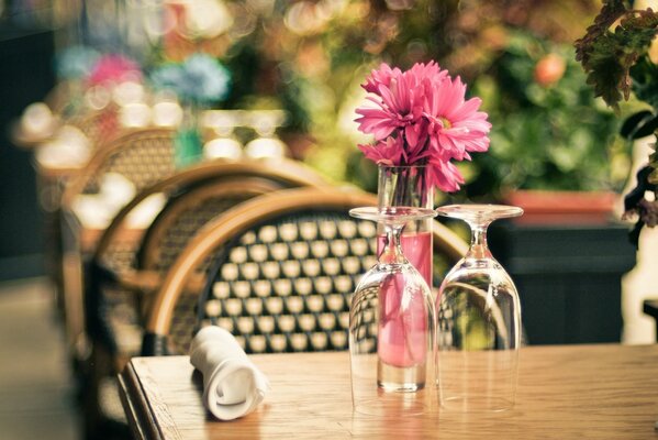 Two glasses on the table in the cafe