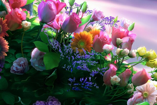 Bukiet kolorowych kwiatów. Rysunek