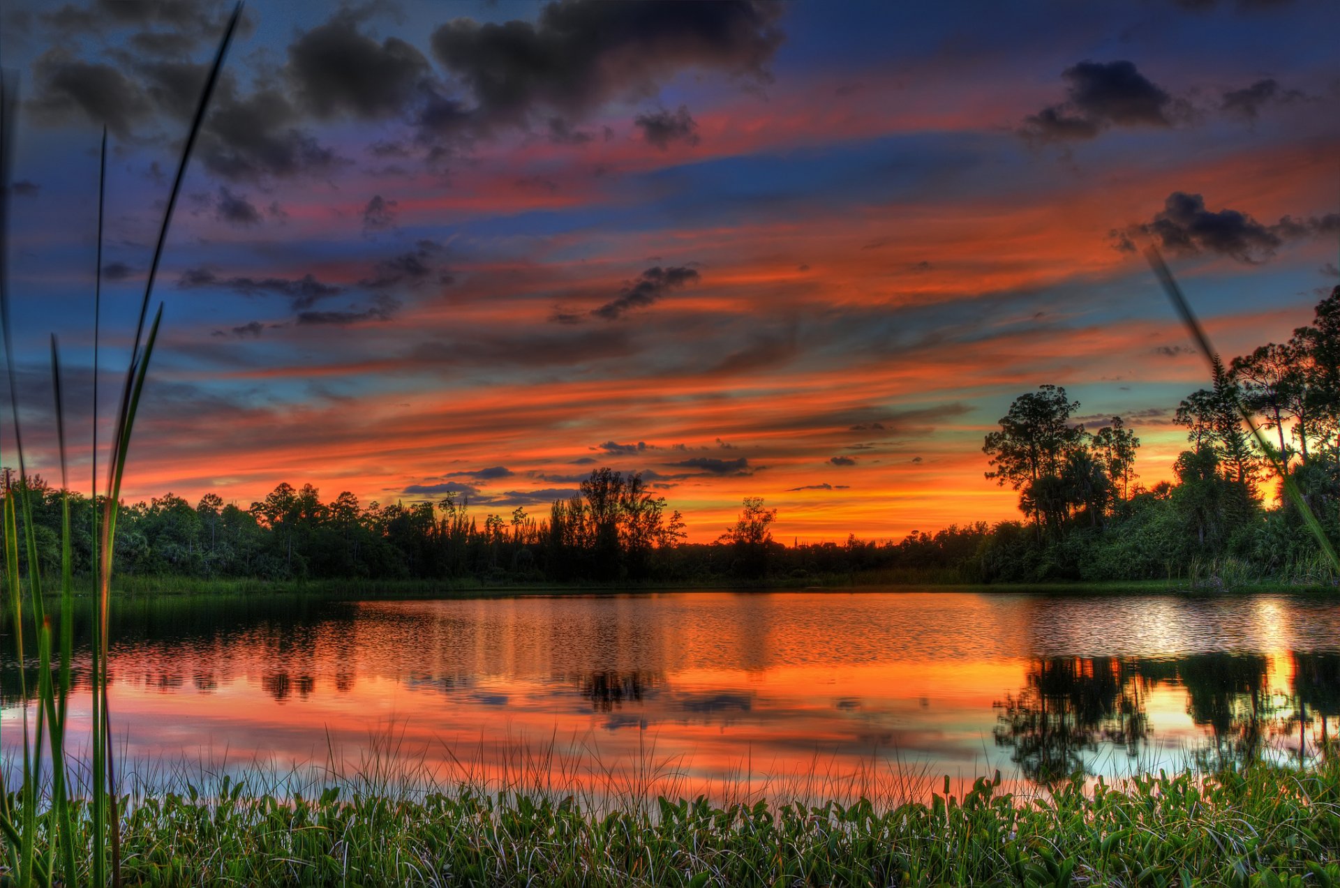 nature ciel nuages coucher de soleil eau paysage lac arbres