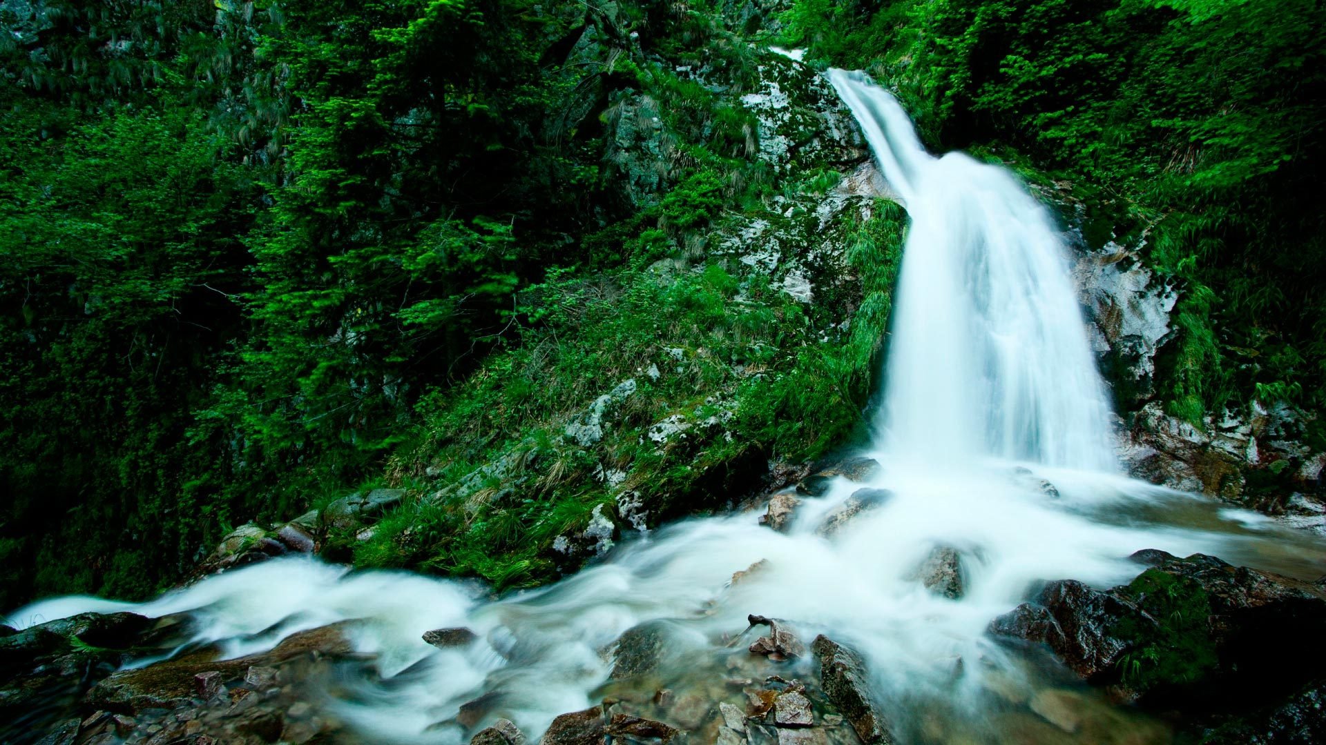 waterfall water stones green