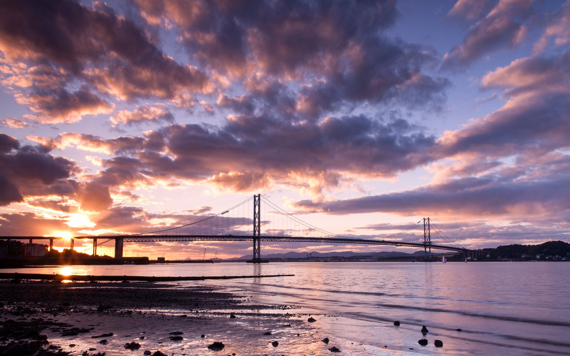 nature landscape sky clouds sunset river bridge scotland