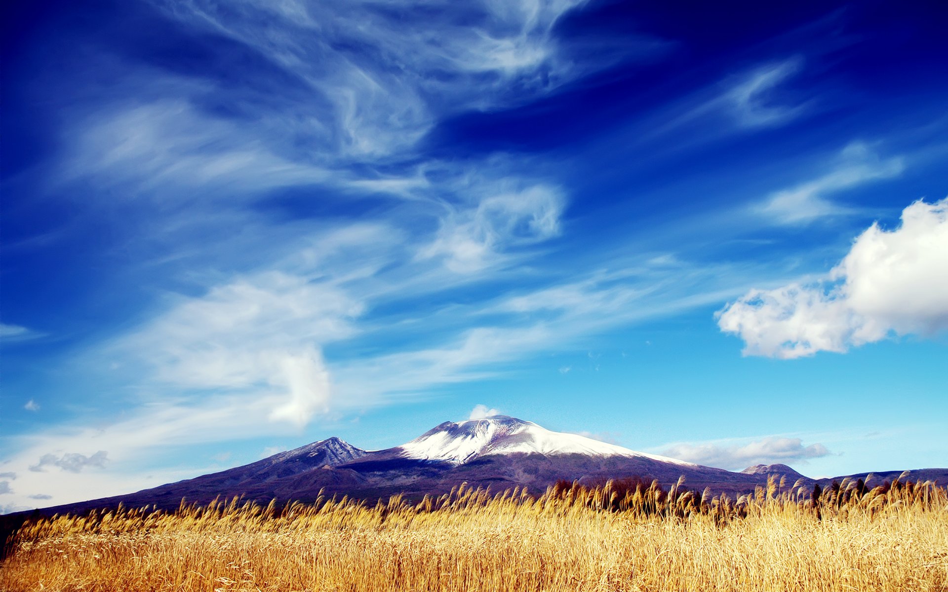 berg gipfel feld himmel wolken gras trocken schnee