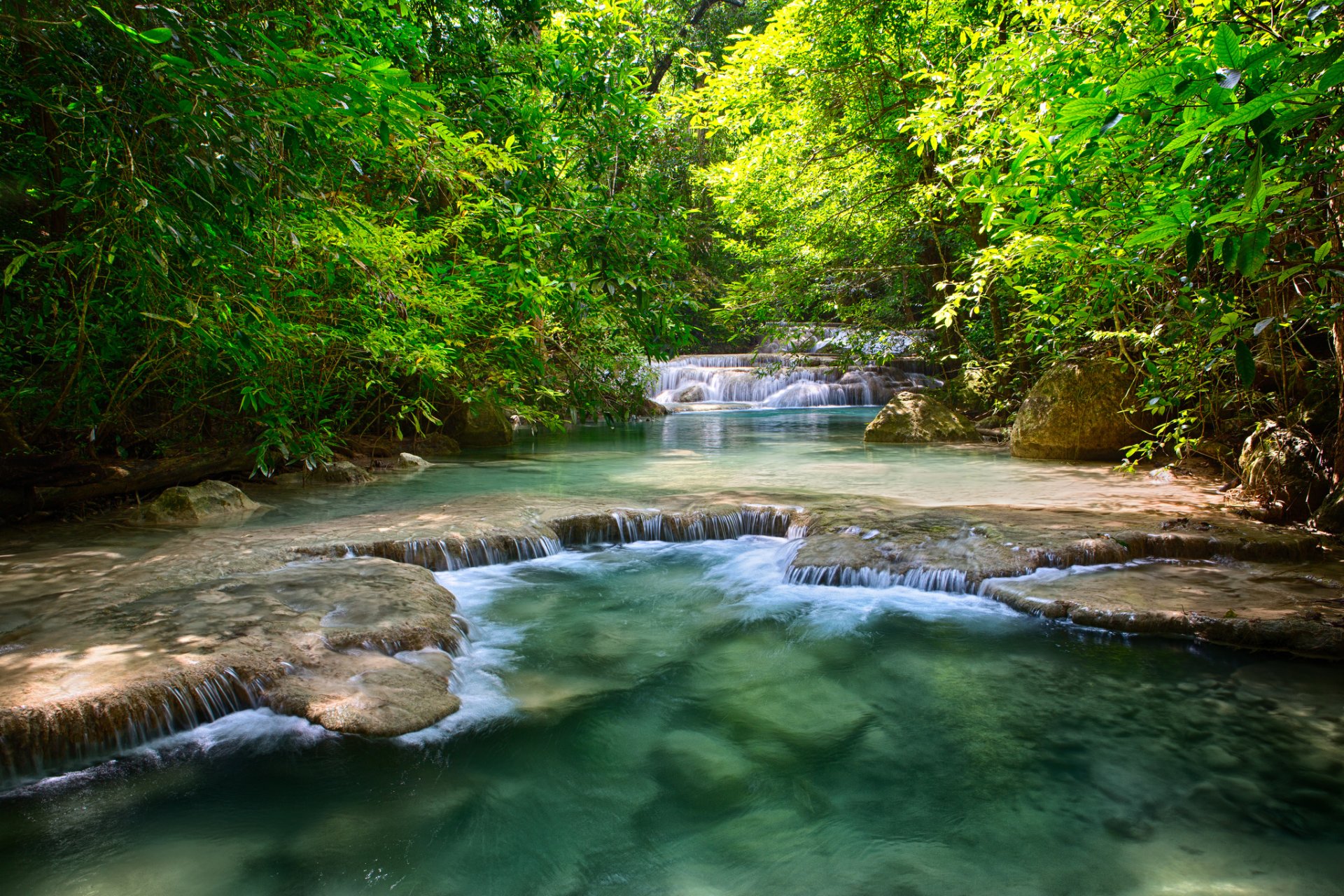 thailand river waterfalls green tree leave