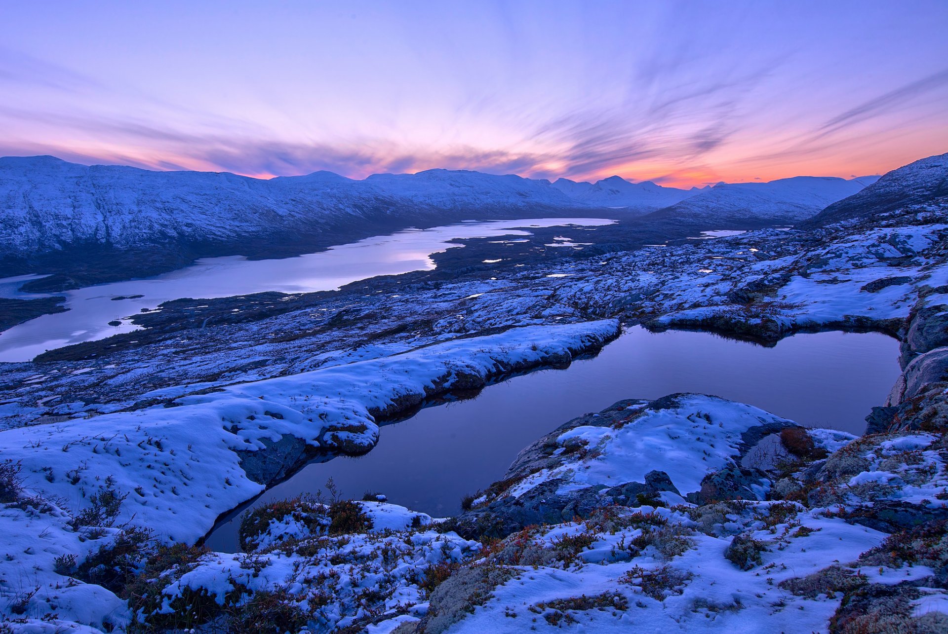 norvegia montagne tramonto neve