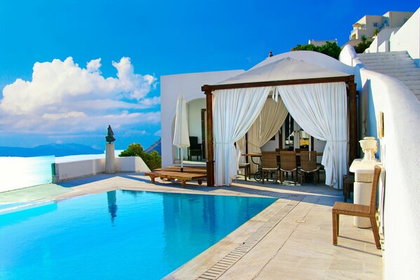 Sanatorium in Greece view of the blue sky