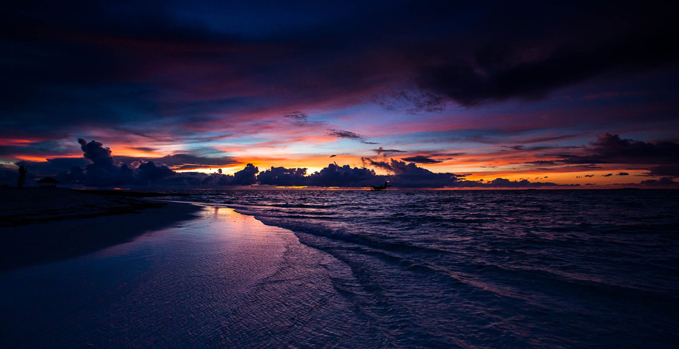 unset sea beach the maldives nature