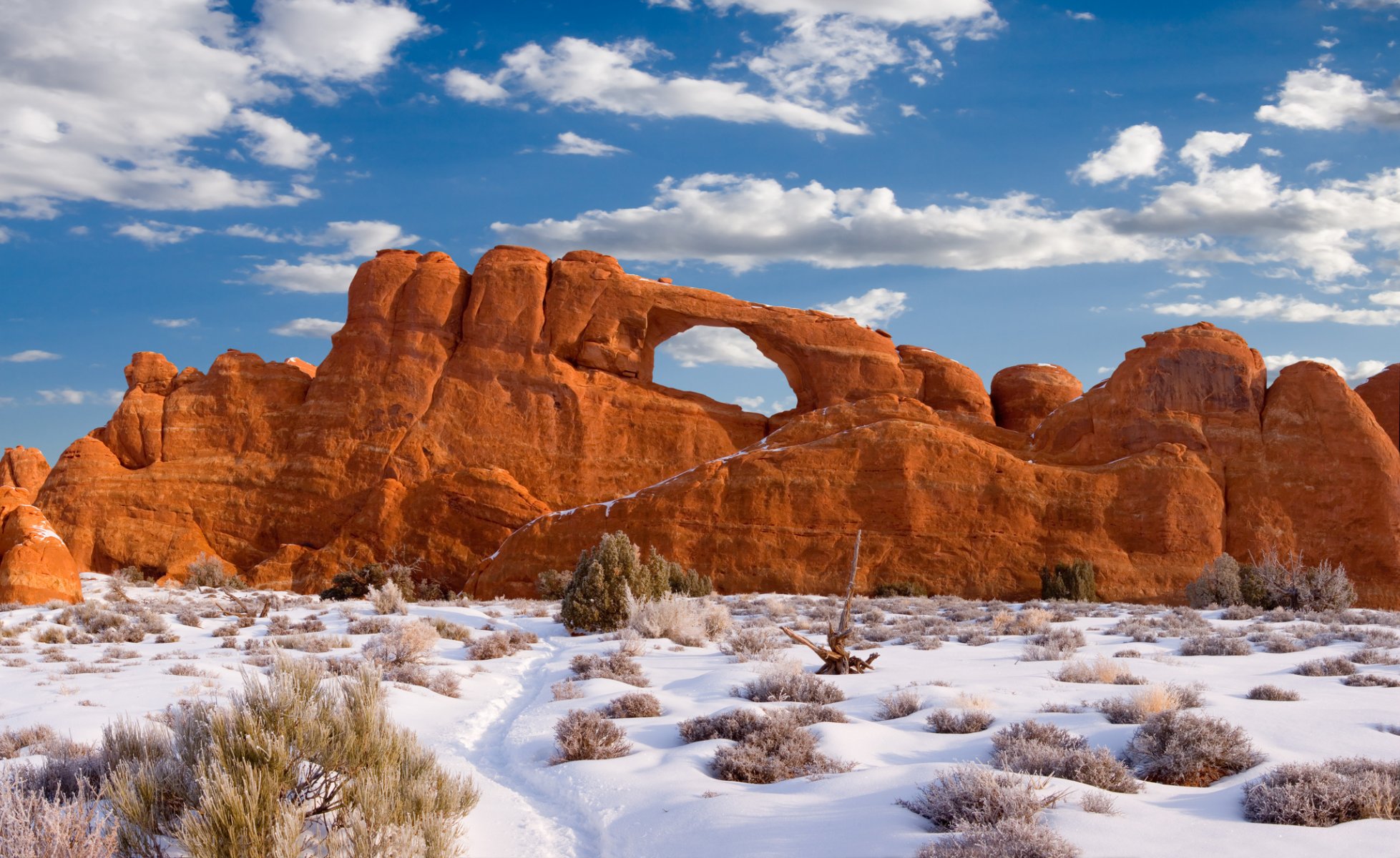 nature rock arch snow