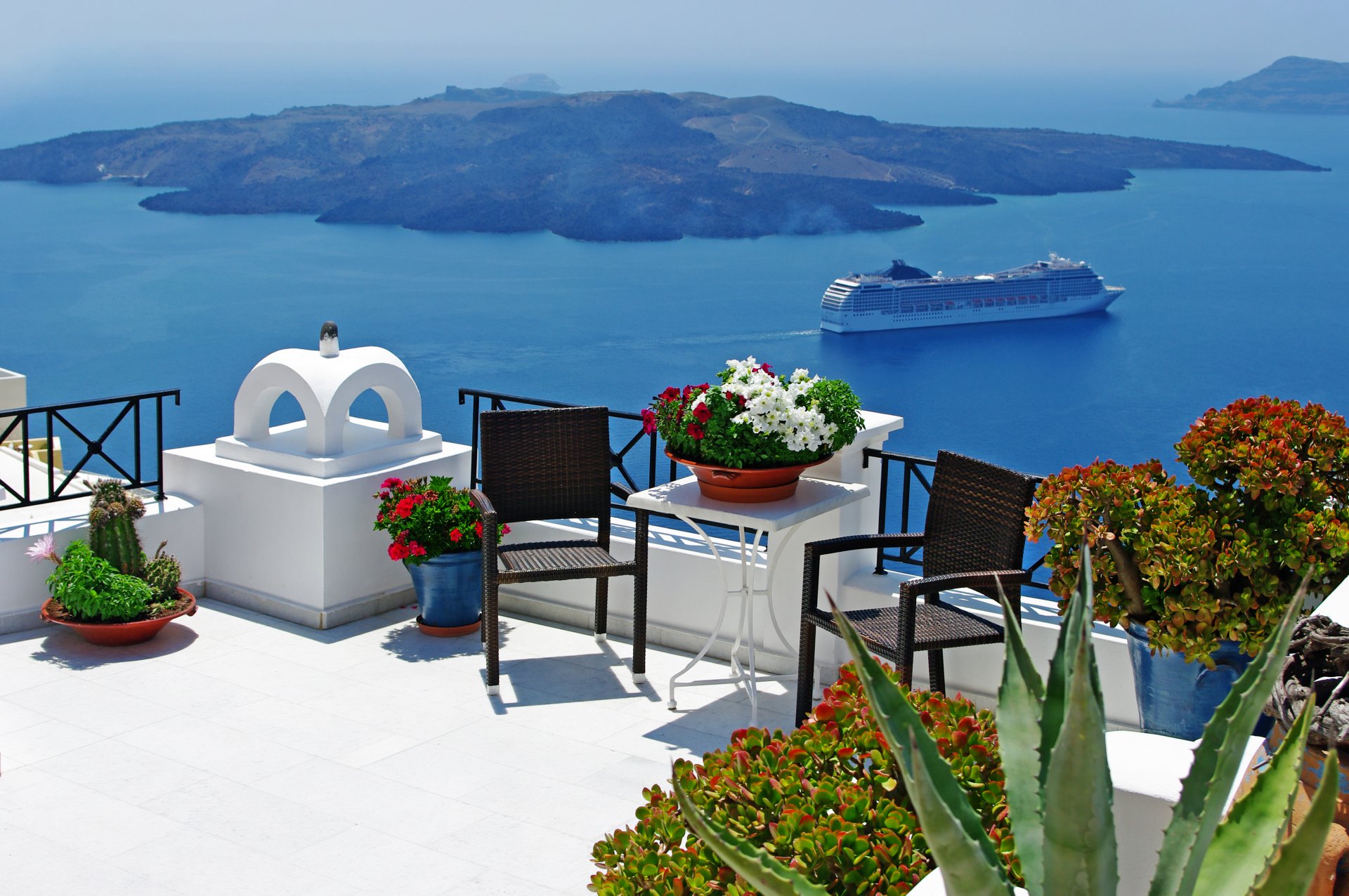 barcos naturaleza paisaje cielo nubes verano santorini grecia