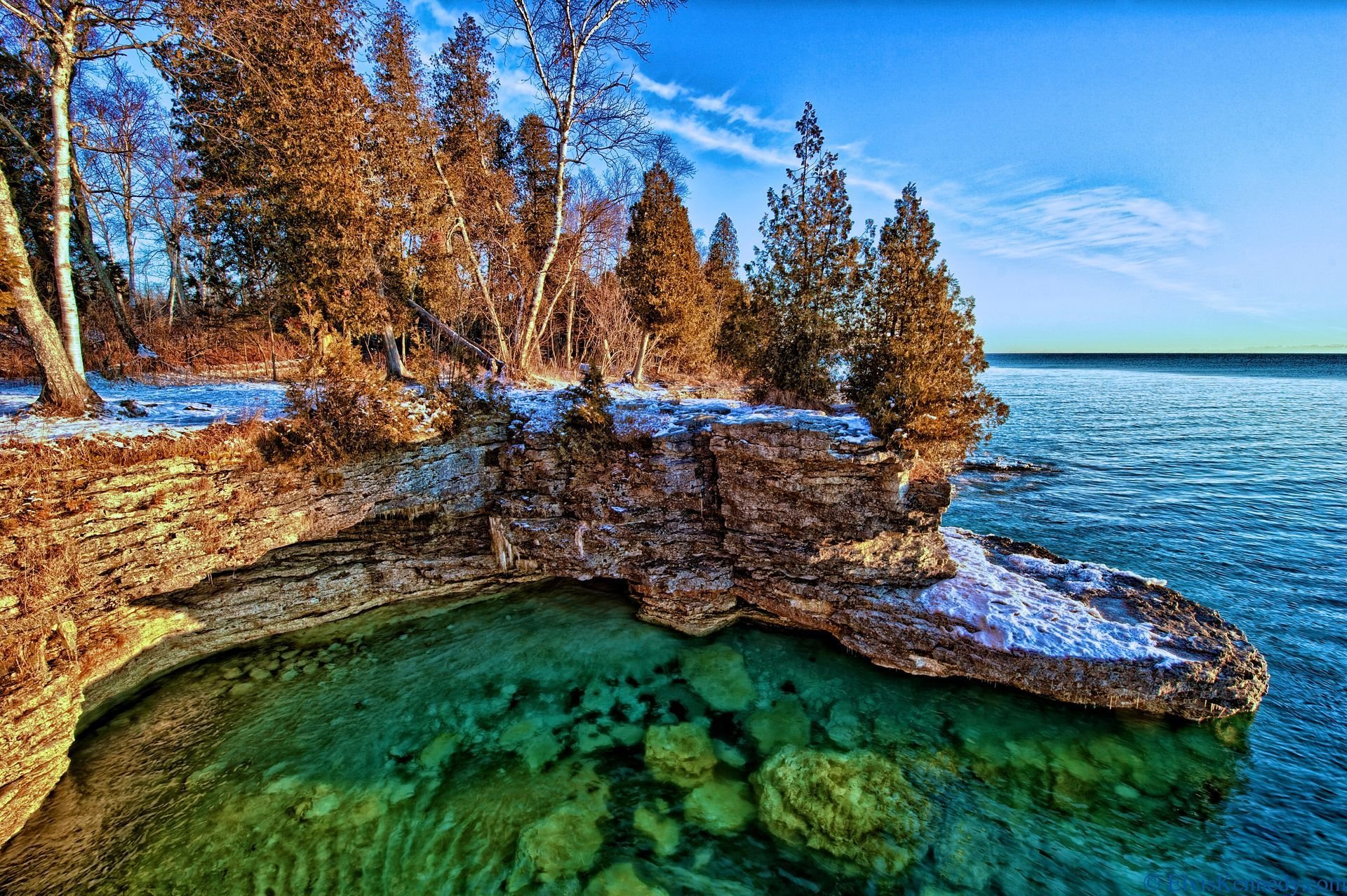 jezioro michigan skały drzewa brzeg