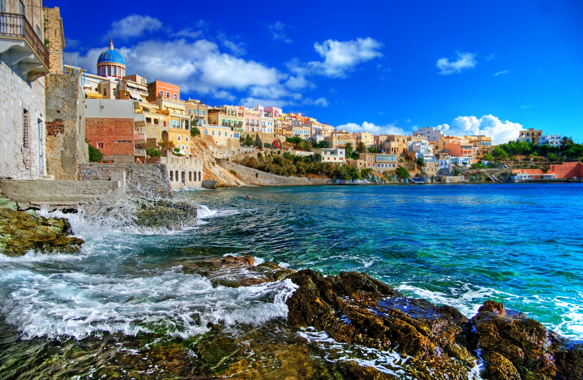 natura paesaggio cielo nuvole case mare grecia