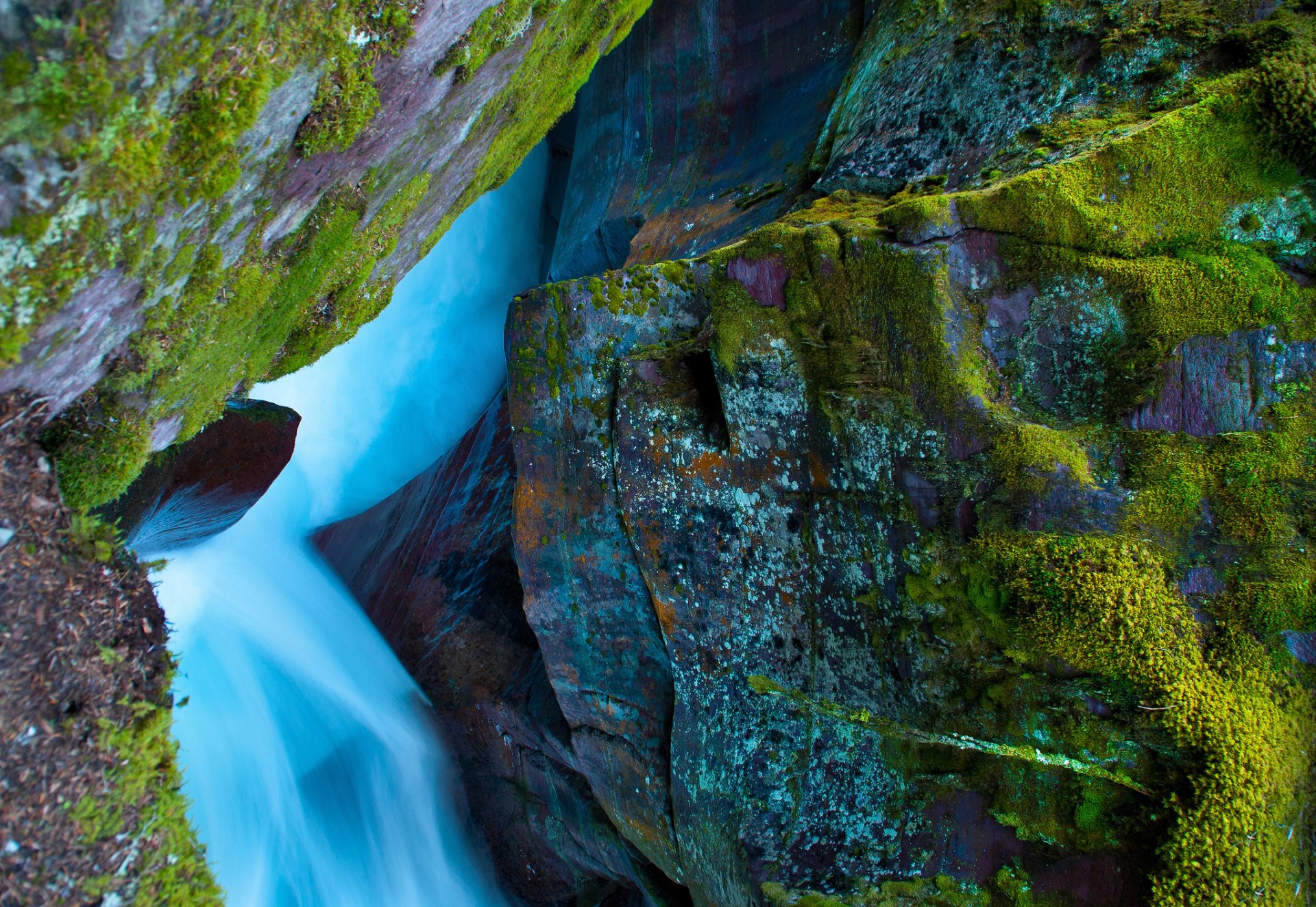 nature stones moss flows water