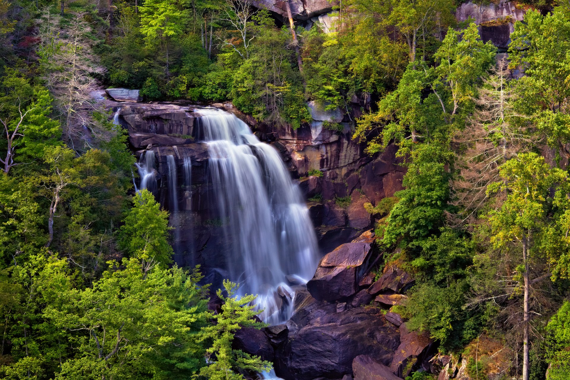 whitewater falls wodospad skały strumień drzewa