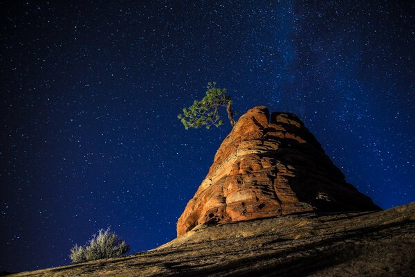 Natural rocks and starry sky