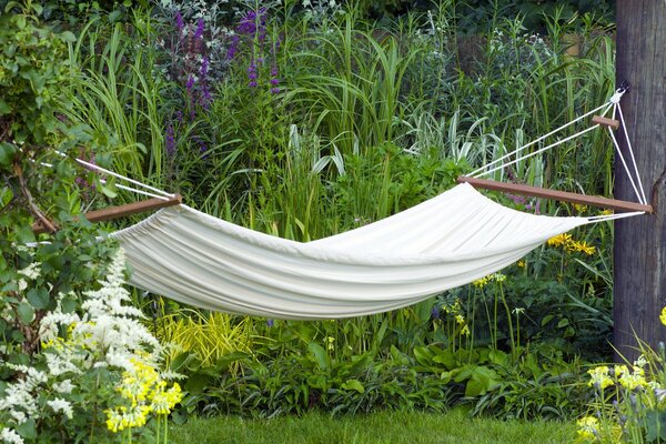 Hamac blanc dans le bosquet de la forêt