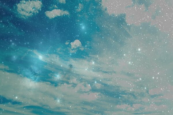 Photo of azure-blue sky with white clouds and starlight