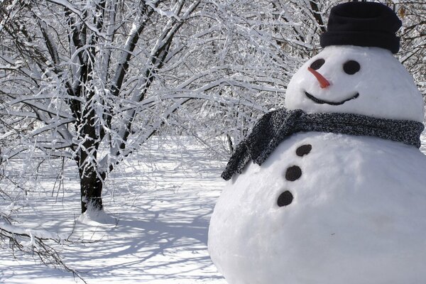 Weihnachten Silvester Schneemann im verschneiten Wald