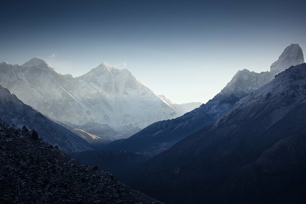 Snow-capped peaks of high mountains