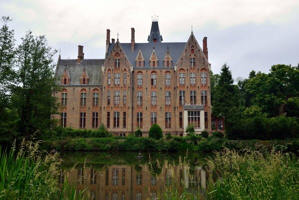 View from the pond to the majestic castle