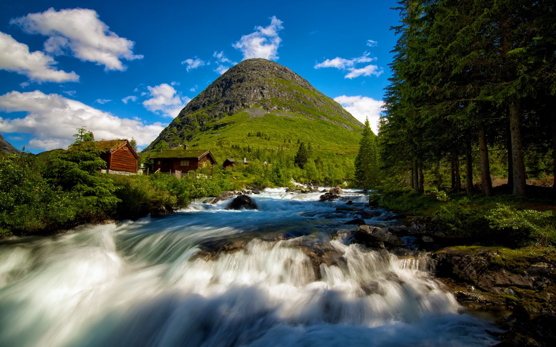 valldalen noruega cascada montaña casas