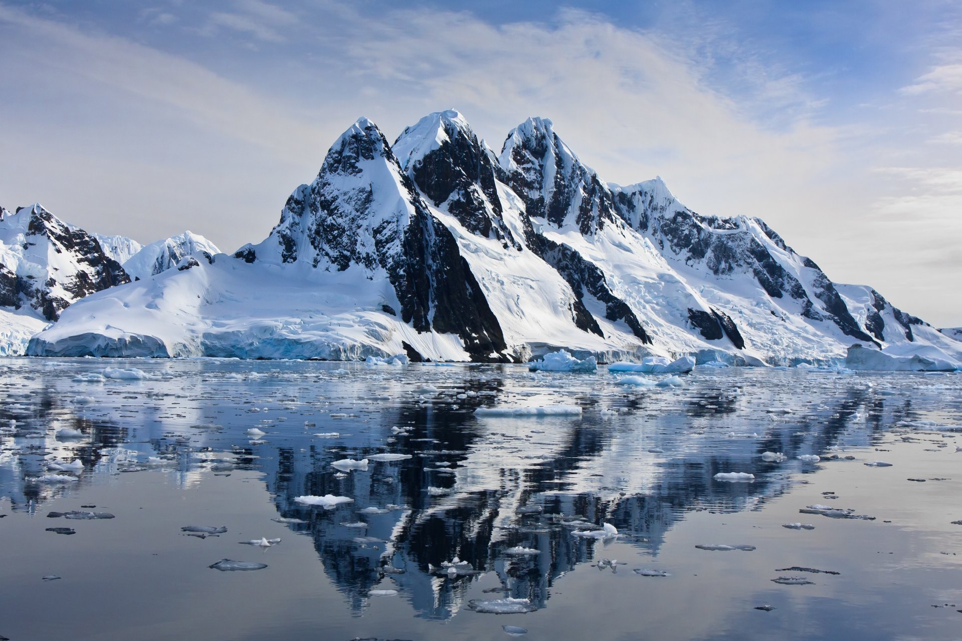 rock snow water sky reflection