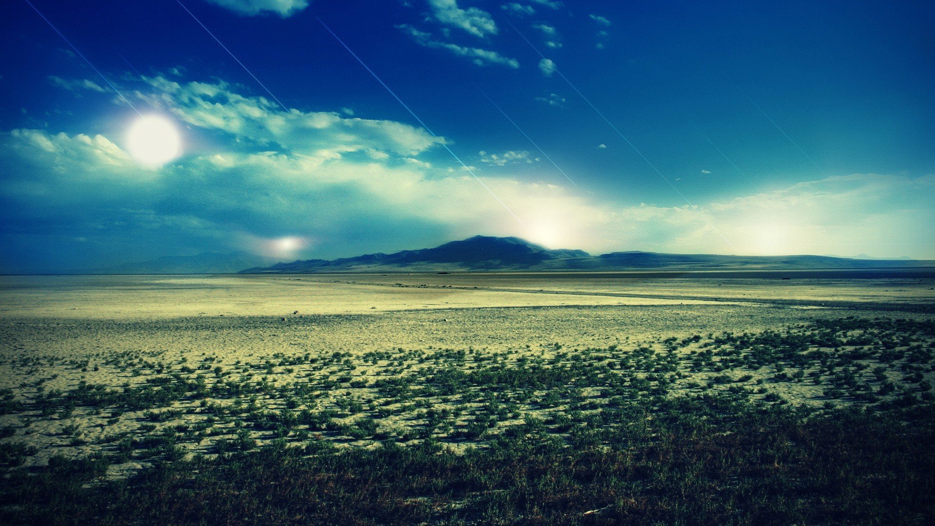 natur landschaft bäume gras berge himmel wolken sonne blau