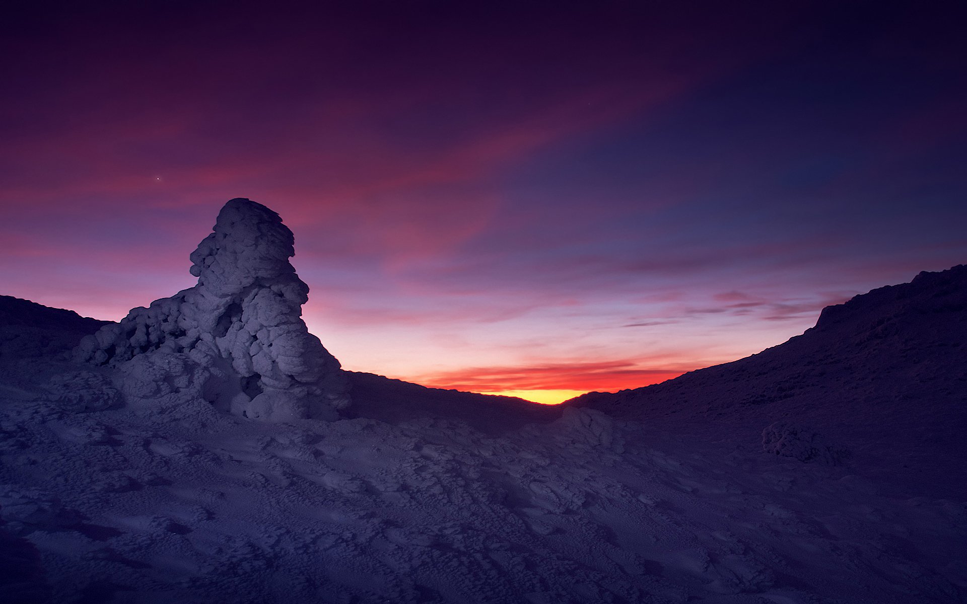 invierno nieve puesta de sol estrella