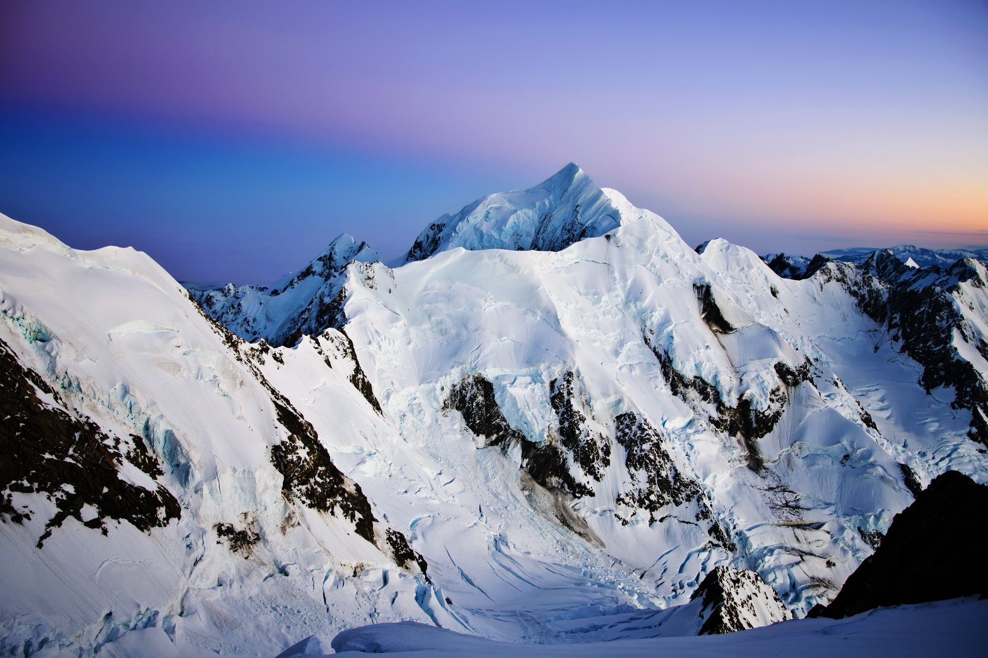 nature montagnes neige coucher de soleil ciel