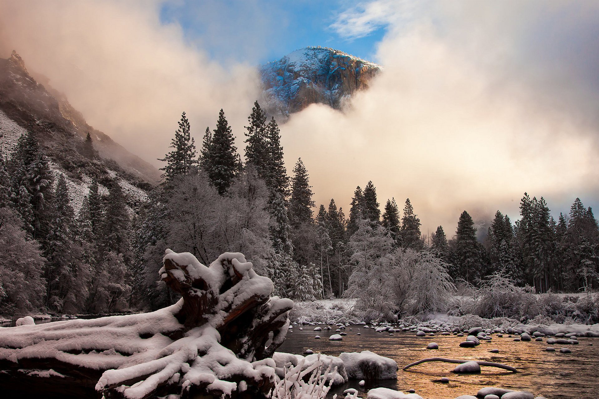 natur kalifornien yosemite national park berge schnee frost