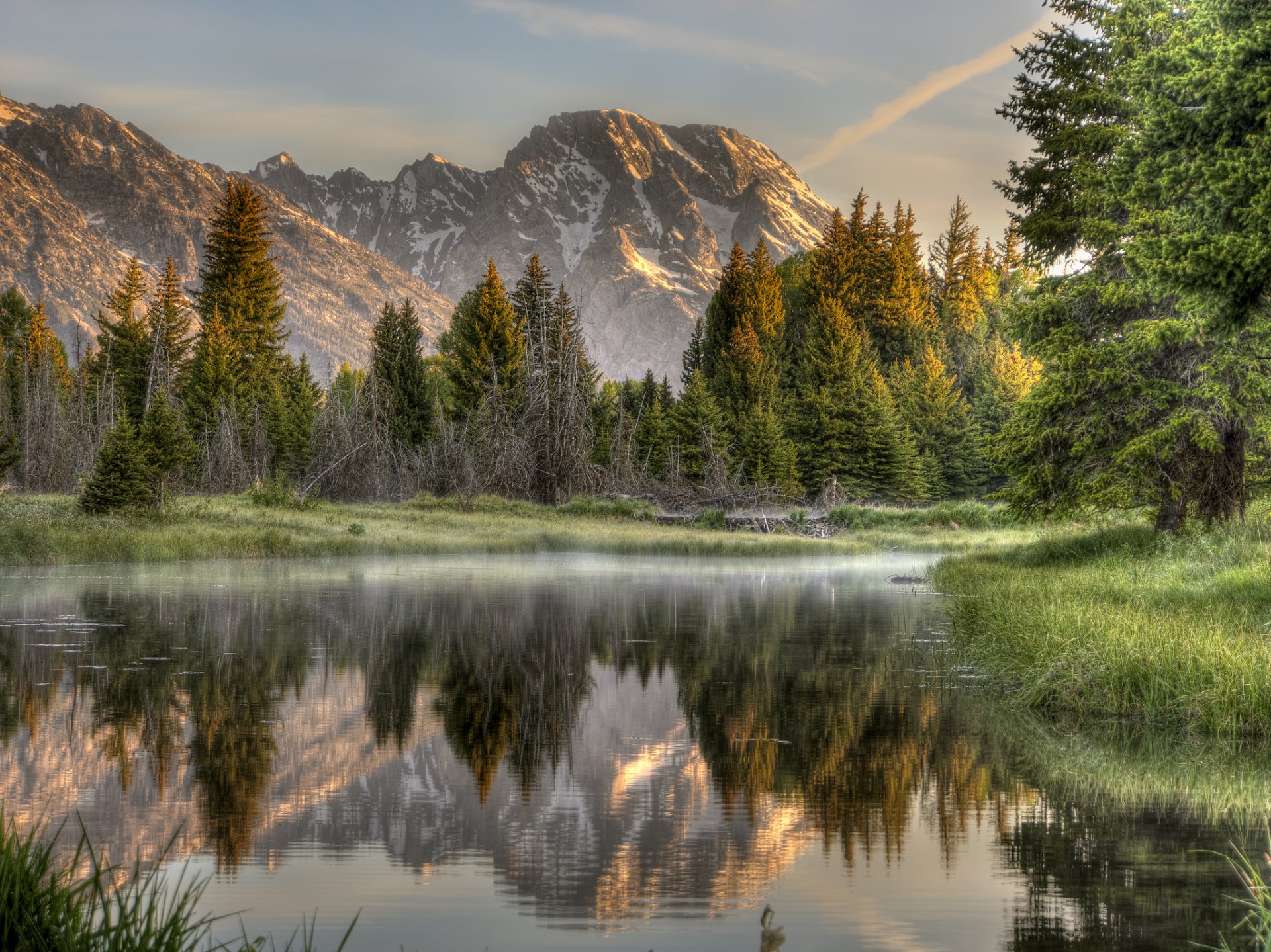 nature mountain forest river reflection