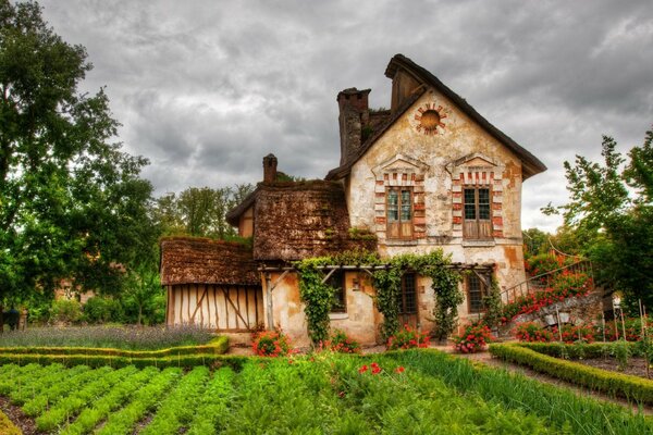 Casa antigua en flores