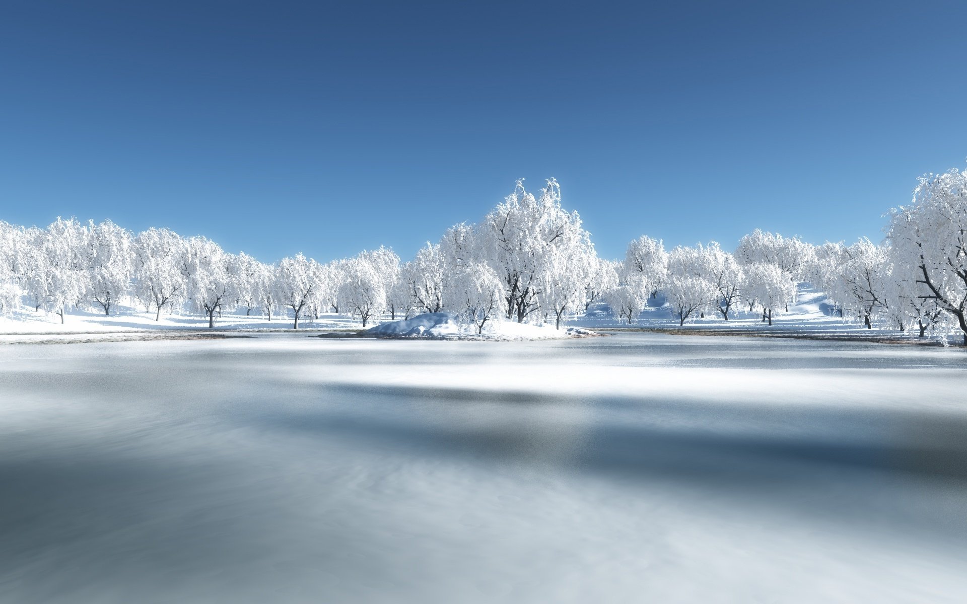 hiver neige forêt rivière