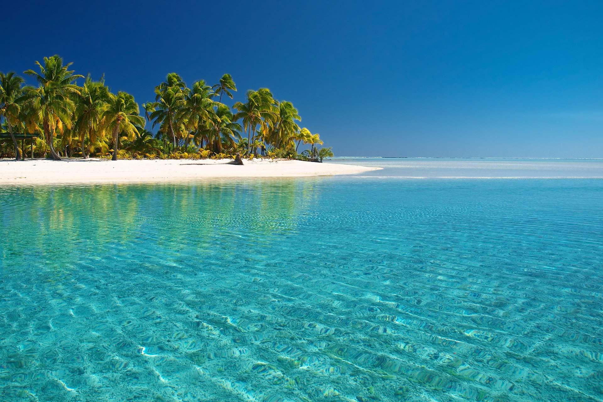 pazifischer ozean aitutaki-insel cook-inseln meer strand palmen wassertransparenz