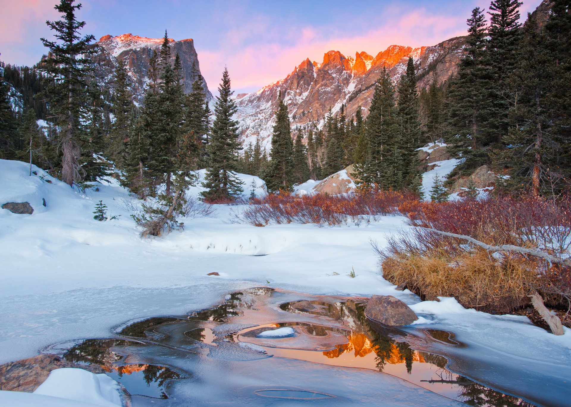 naturaleza invierno río montañas bosque