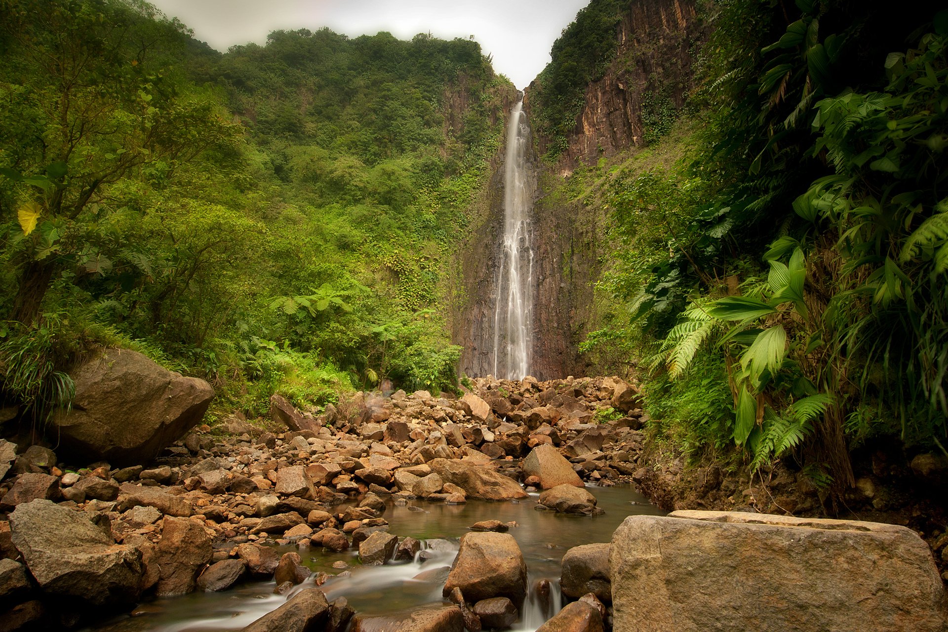 nature waterfall river stones jungle