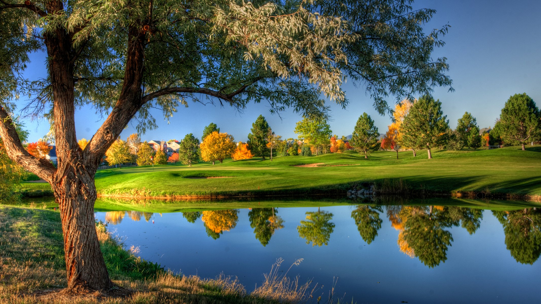 nature automne rivière maisons