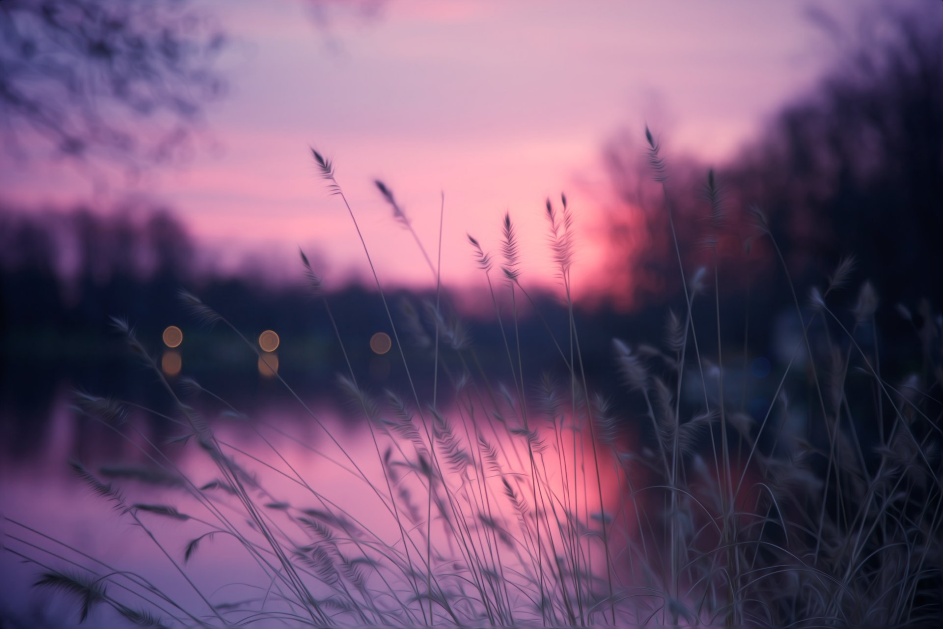 nature night river grass reflection