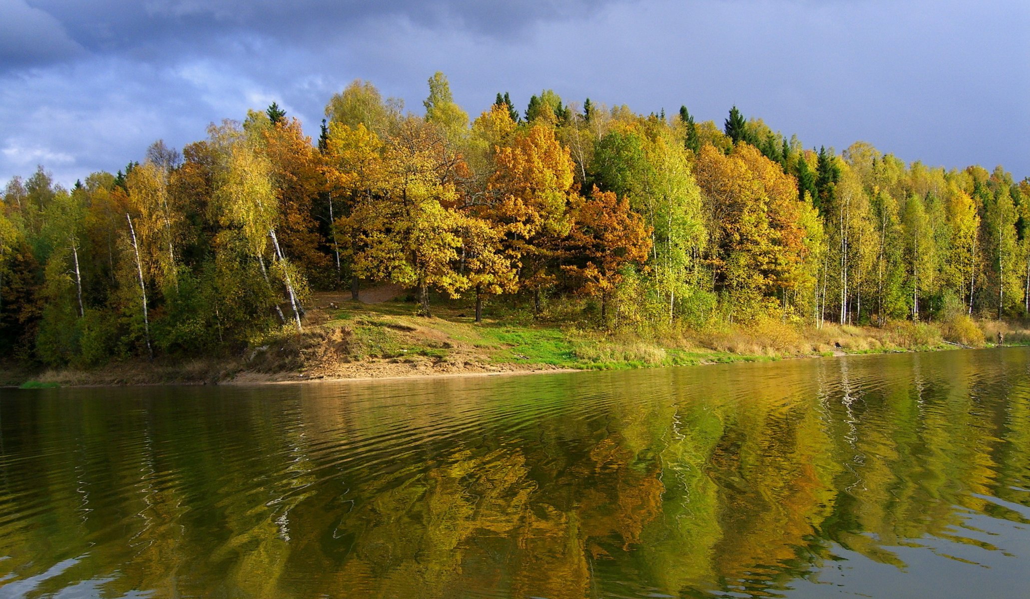 осень небо деревья берег река