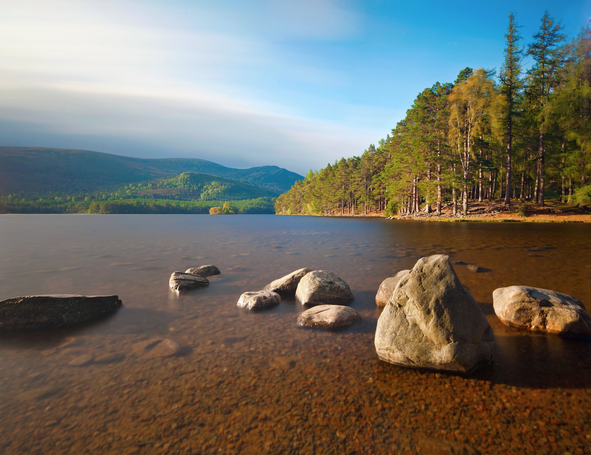 природа река гладь камни осень