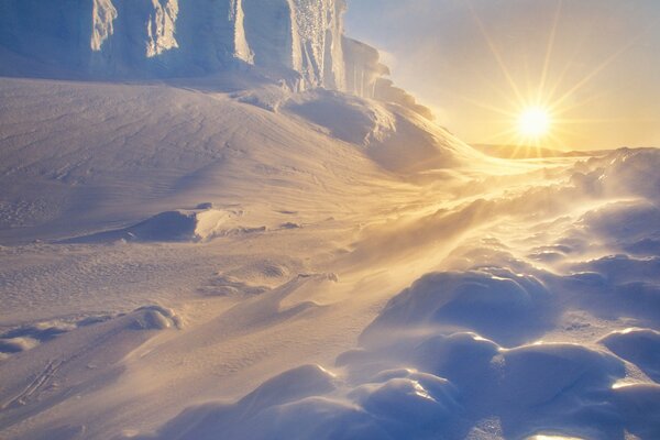 Bright cold sun in Antarctica