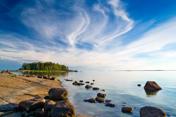 Charming blue sky against the background of islands