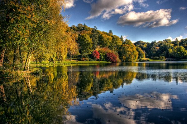 Jesienny park z jeziorem w dzień