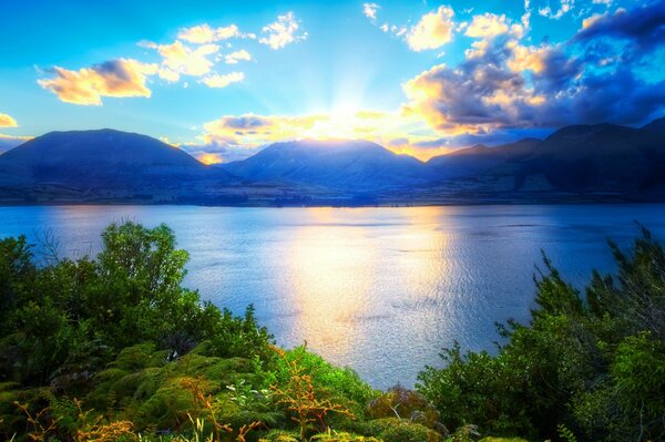 Lakes between mountains with beautiful clouds