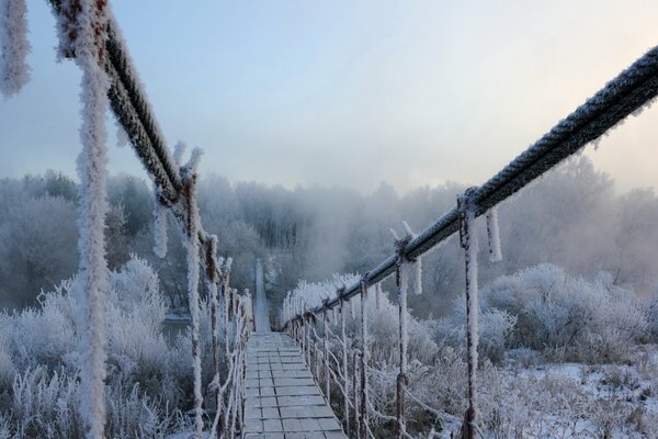 Brücke im Winter mit Frost bedeckt