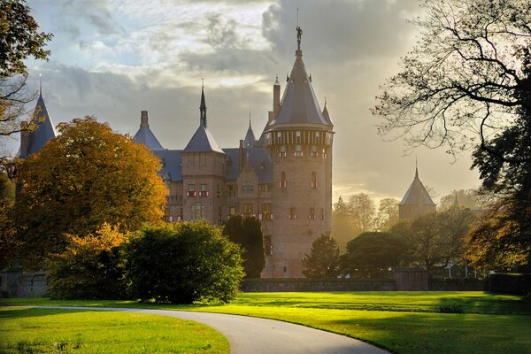 Autumn landscape with an old castle