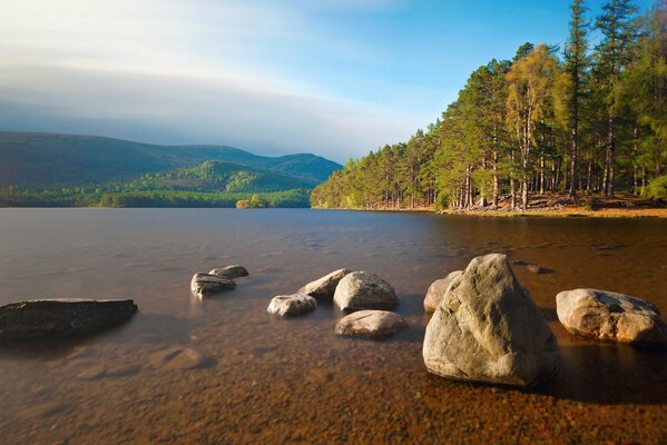 River surface with large stones in autumn